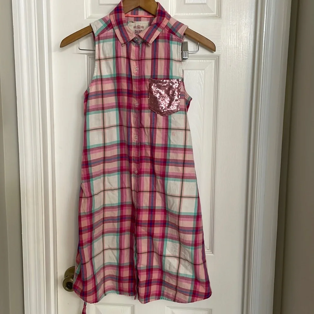 SO Pink Plaid Sleeveless Shirt Dress Sequin XXL 16